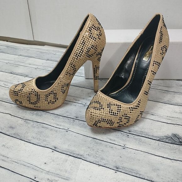 Report Signature Woman's SZ 6.5 Parker Gold Black Rhinestone Leopard Stilettos - Picture 8 of 9